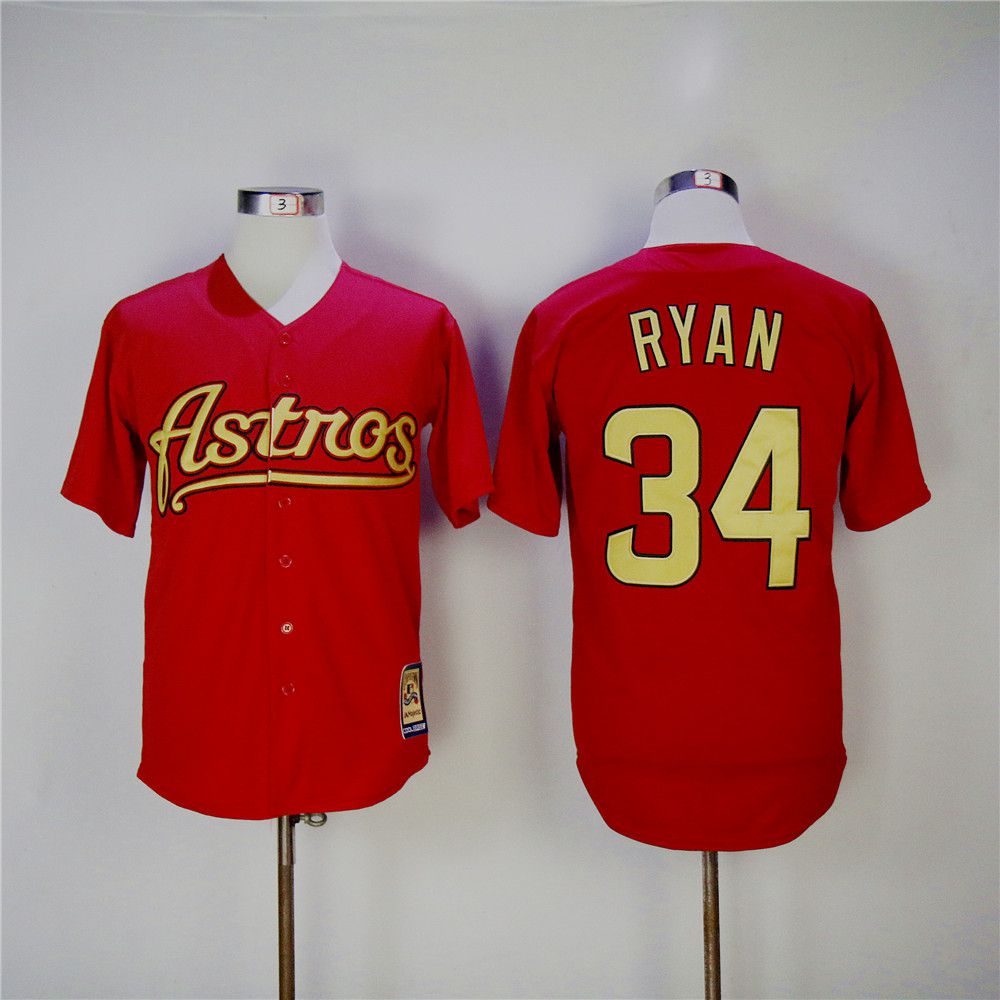 Men Houston Astros 34 Ryan Red Throwback MLB Jerseys
